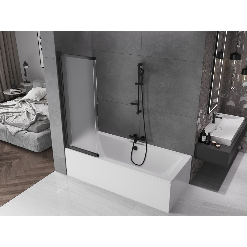 Mexen Fox 2-wing sliding bathtub screen 100 x 150 cm, frost, black - 891-100-002-70-30