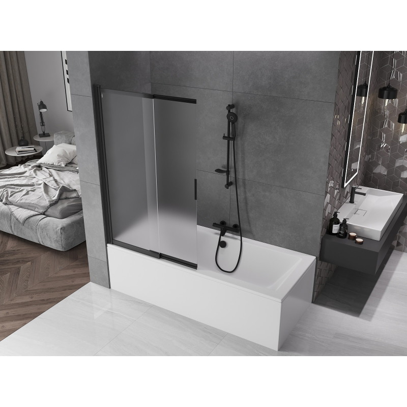 Mexen Fox 2-wing sliding bathtub screen 100 x 150 cm, frost, black - 891-100-002-70-30
