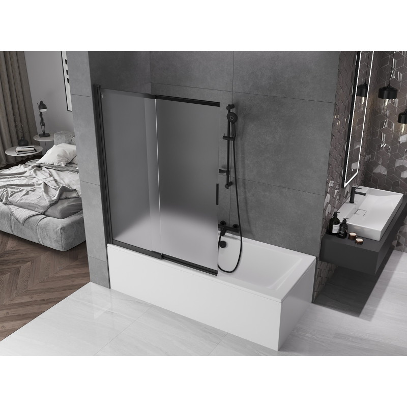 Mexen Fox 2-panel sliding bathtub screen 120 x 150 cm, frosted, black - 891-120-002-70-30