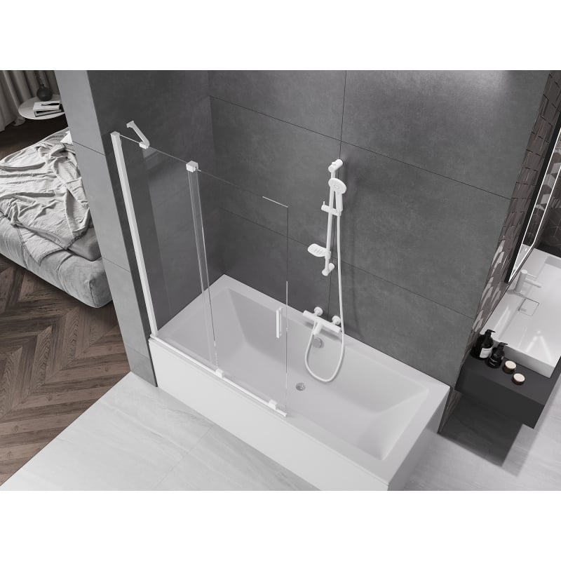Mexen Velar two-wing sliding bathtub screen 110 x 150 cm, transparent, white - 896-110-000-01-20