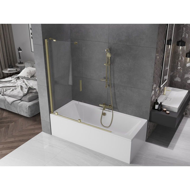 Mexen Velar 2-panel sliding bath screen 140 x 150 cm, transparent, brushed gold - 896-140-000-01-55