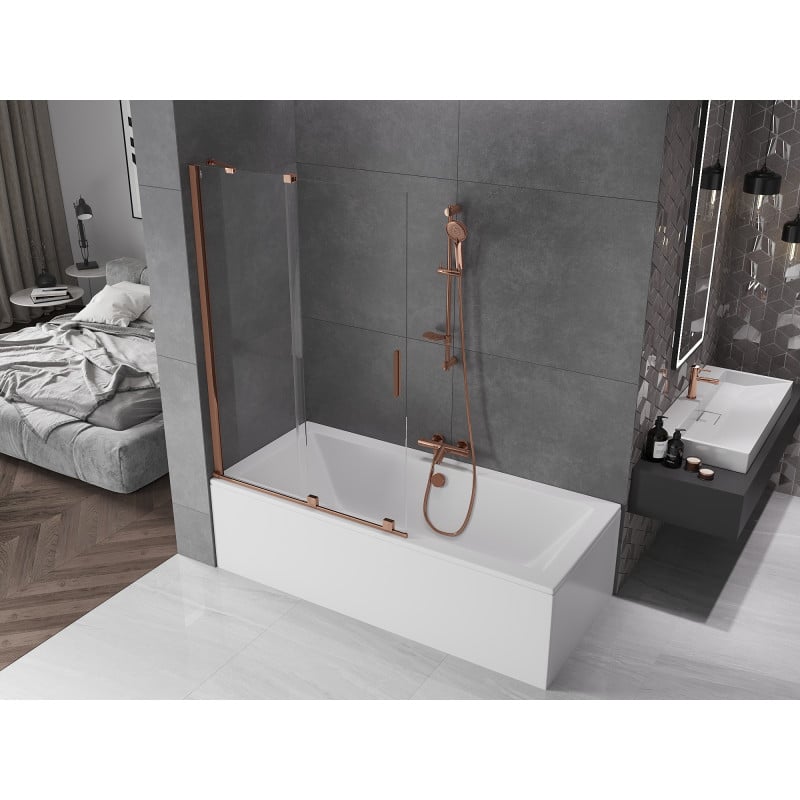 Mexen Velar 2-wing sliding bath screen 110 x 150 cm, transparent, pink gold - 896-110-000-01-60
