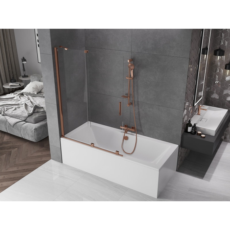 Mexen Velar 2-wing movable bathtub screen 120 x 150 cm, transparent, rose gold - 896-120-000-01-60