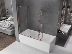 Mexen Velar 2-wing bathtub screen Sliding 140 x 150 cm, transparent, Rose gold - 896-140-000-01-60