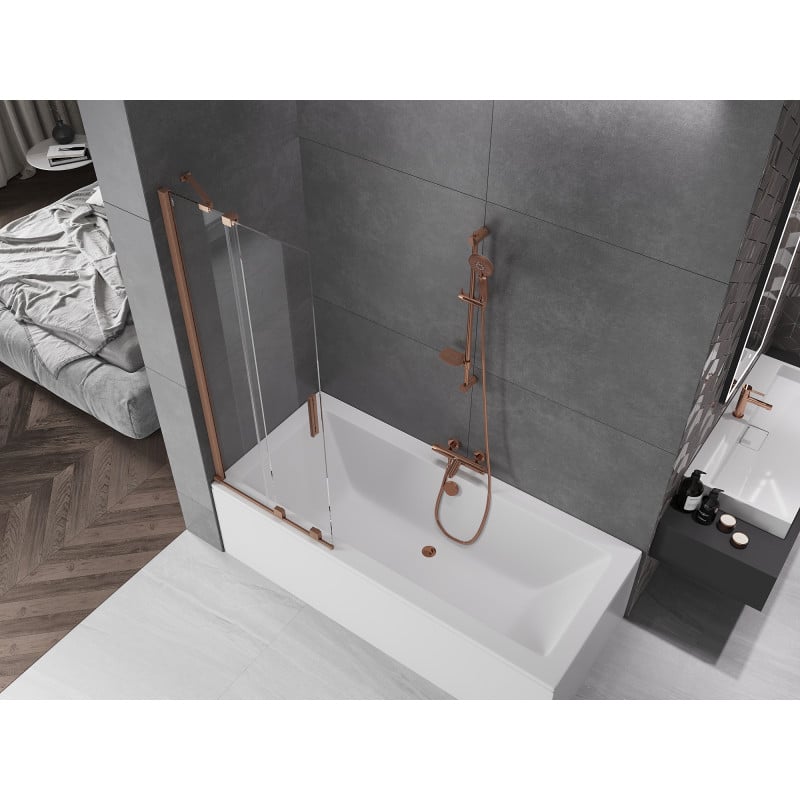 Mexen Velar 2-panel sliding bath screen 70 x 150 cm, transparent, brushed copper - 896-070-000-01-65