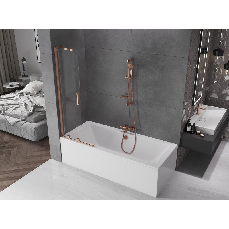 Mexen Velar 2-wing retractable bathtub screen 75 x 150 cm, transparent, brushed copper - 896-075-000-01-65