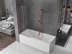 Mexen Velar 2-wing retractable bathtub screen 75 x 150 cm, transparent, brushed copper - 896-075-000-01-65