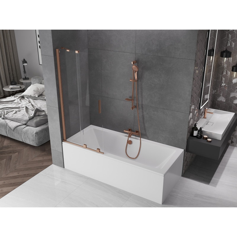 Mexen Velar 2-panel sliding bathtub screen 80 x 150 cm, transparent, brushed copper - 896-080-000-01-65