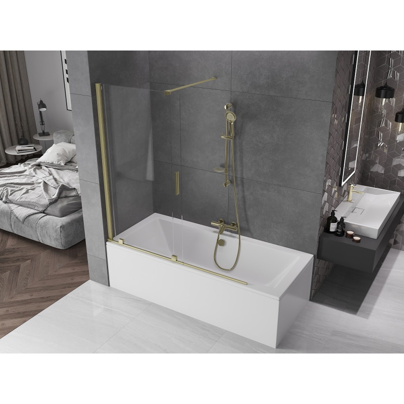 Mexen Velar 2-wing sliding bathtub screen 150 x 150 cm, transparent, brushed gold - 896-150-000-01-55
