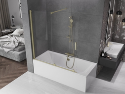 Mexen Velar 2-wing sliding bathtub screen 150 x 150 cm, transparent, brushed gold - 896-150-000-01-55