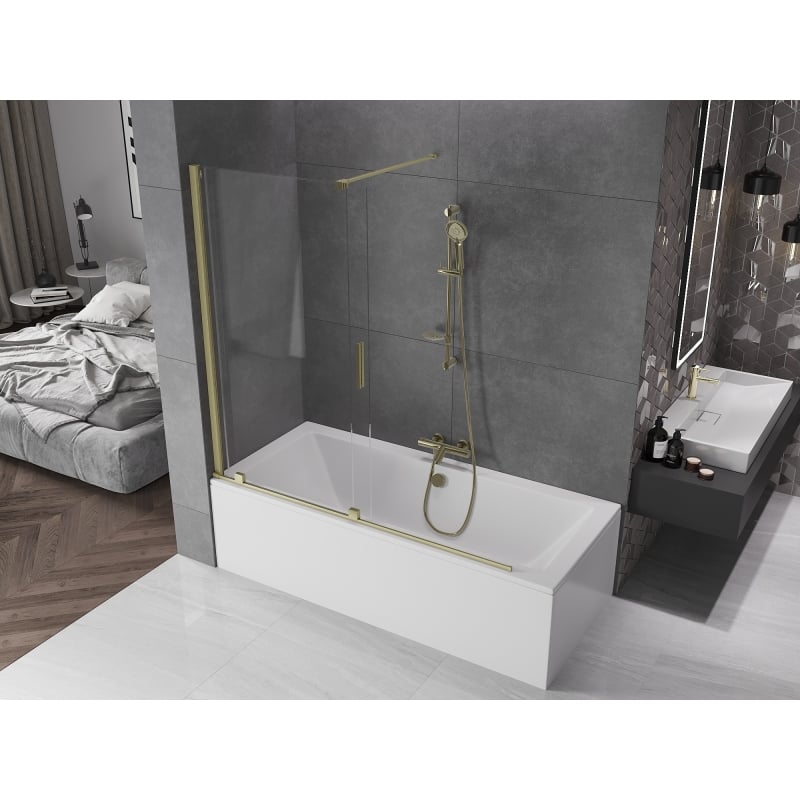 Mexen Velar 2-wing sliding bathtub screen 160 x 150 cm, transparent, brushed gold - 896-160-000-01-55