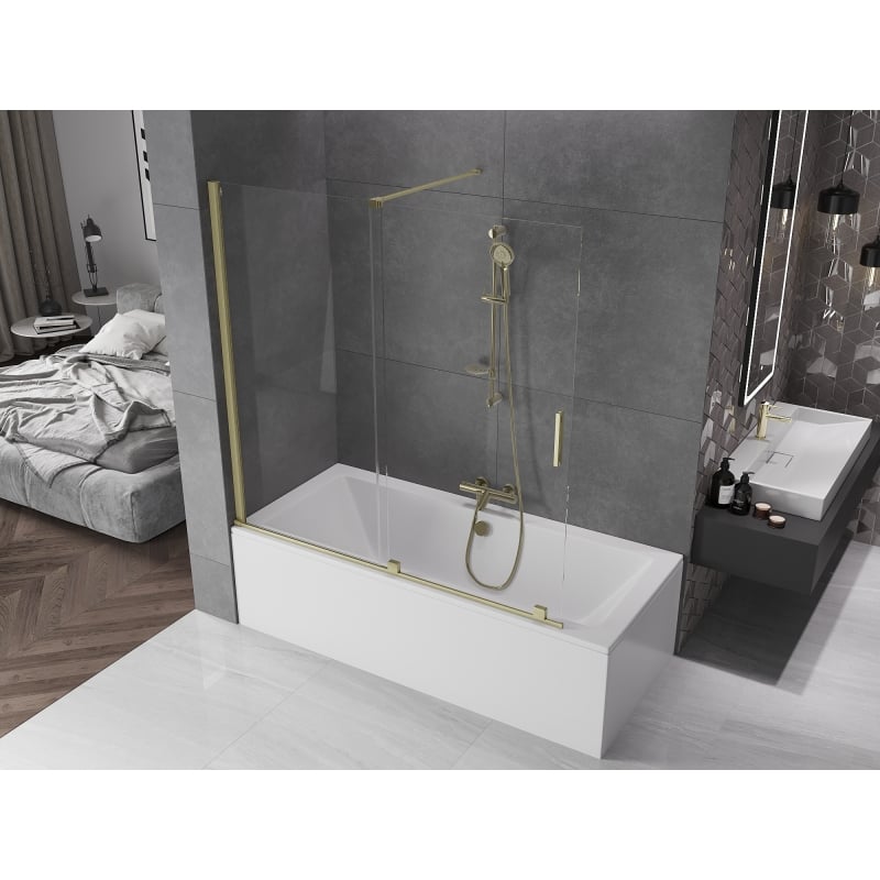 Mexen Velar 2-wing sliding bathtub screen 160 x 150 cm, transparent, brushed gold - 896-160-000-01-55