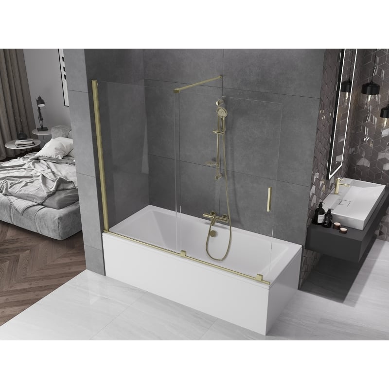 Mexen Velar 2-panel Sliding Bath Screen 180 x 150 cm, Transparent, Brushed Gold - 896-180-000-01-55