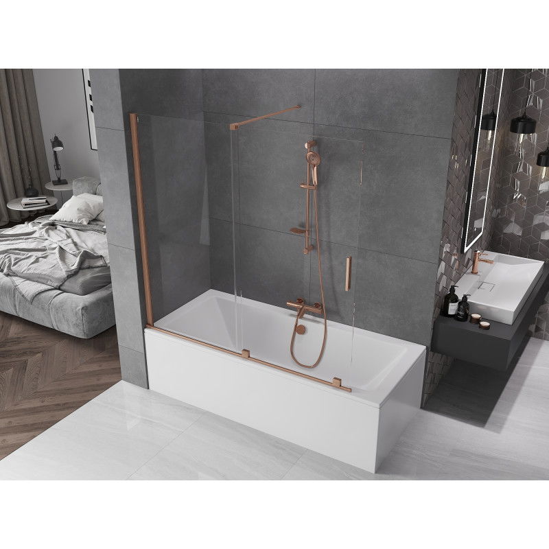 Mexen Velar 2-panel sliding bath screen 160 x 150 cm, transparent, brushed copper - 896-160-000-01-65