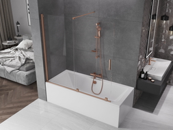 Mexen Velar 2-wing sliding bathtub screen 160 x 150 cm, transparent, brushed copper - 896-160-000-01-65