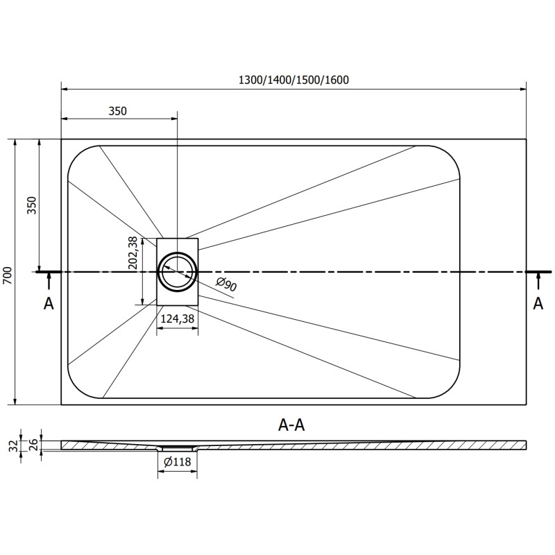 Mexen Hugo rectangular SMC shower tray 140 x 70 cm, gray - 42617014