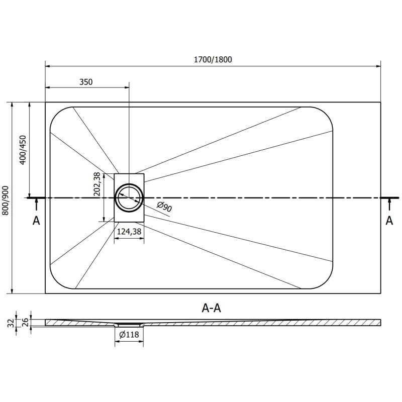 Mexen Hugo rectangular SMC shower tray 170 x 80 cm, gray - 42618017