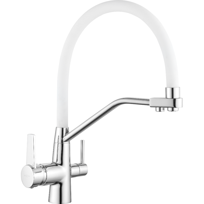 Mexen Duo kitchen faucet, chrome/white - 671701-02