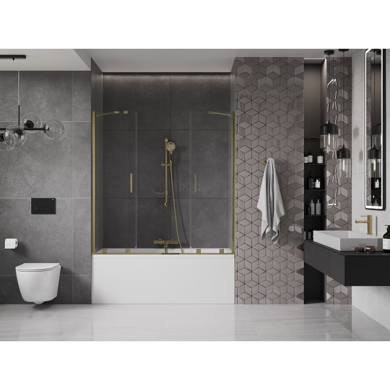 Mexen Velar Duo bathtub screen 2-wing sliding 140 x 150 cm, transparent, gold - 896-140-000-02-50