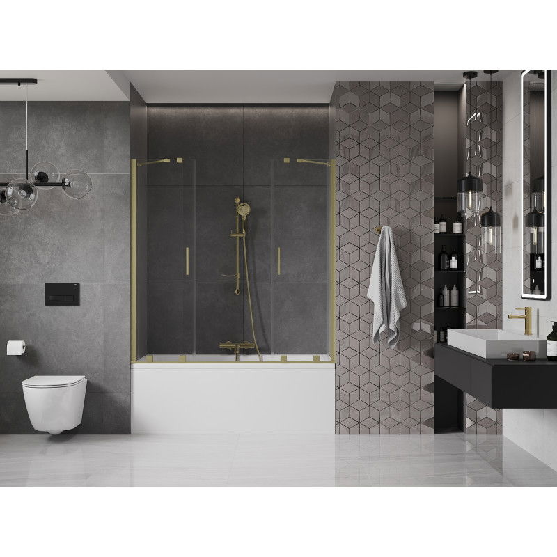 Mexen Velar Duo 2-wing sliding bath screen 160 x 150 cm, transparent, brushed gold - 896-160-000-02-55