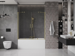 Mexen Velar Duo Bathtub Screen, 2-Panel Sliding 140 x 150 cm, Transparent, Brushed Gold - 896-140-000-02-55