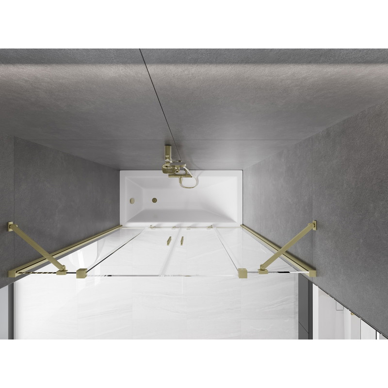 Mexen Velar Duo Bathtub Screen, 2-Panel Sliding 140 x 150 cm, Transparent, Brushed Gold - 896-140-000-02-55