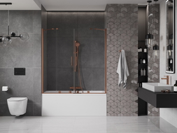 Mexen Velar Duo Bathtub Screen 2-Panel Sliding 150 x 150 cm, Transparent, Rose Gold - 896-150-000-02-60