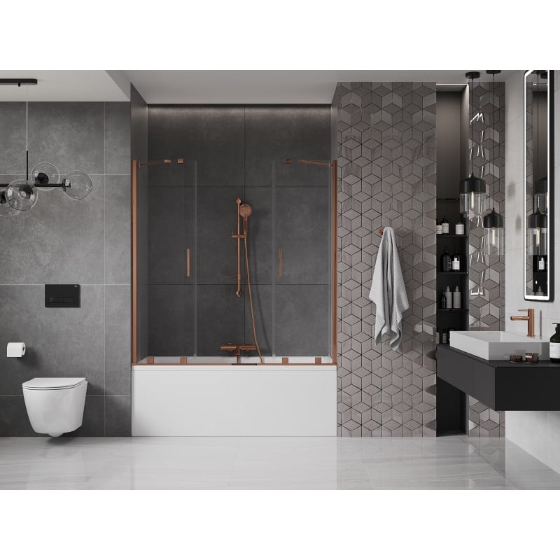 Mexen Velar Duo bath screen 2-wing sliding 160 x 150 cm, transparent, rose gold - 896-160-000-02-60