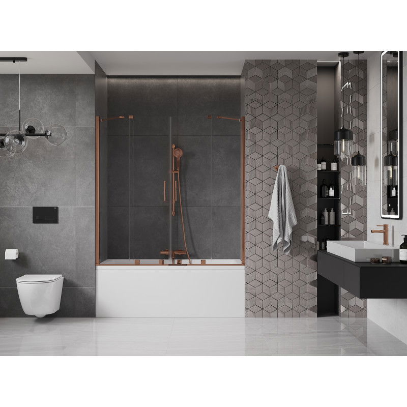 Mexen Velar Duo bath screen 2-wing sliding 160 x 150 cm, transparent, rose gold - 896-160-000-02-60