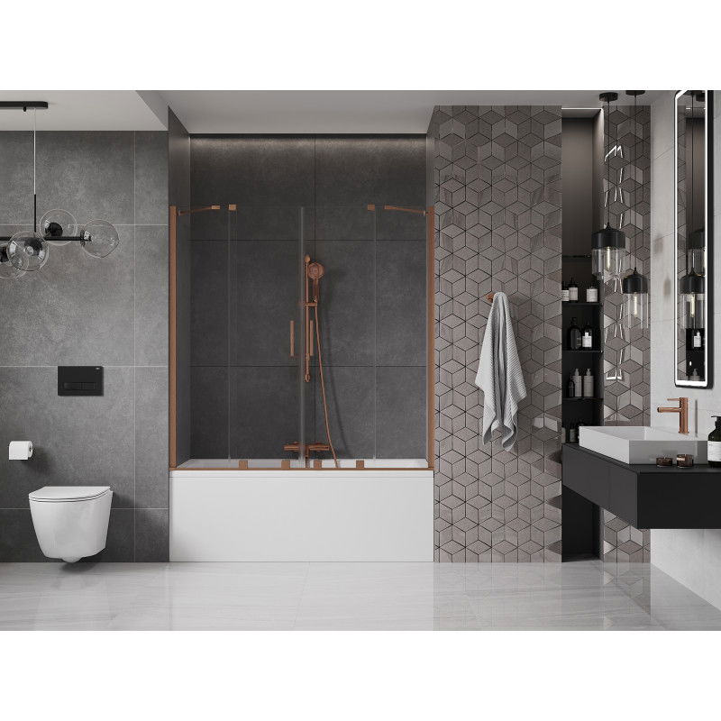 Mexen Velar Duo 2-panel sliding bath screen 150 x 150 cm, transparent, brushed copper - 896-150-000-02-65