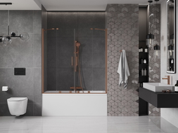 Mexen Velar Two-panel Sliding Bathtub Screen 150 x 150 cm, Transparent, Brushed Copper - 896-150-000-02-65