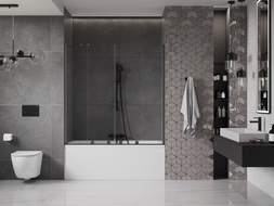 Mexen Velar Duo Bathtub Screen 2-Panel Sliding 160 x 150 cm, Transparent, Black - 896-160-000-02-70