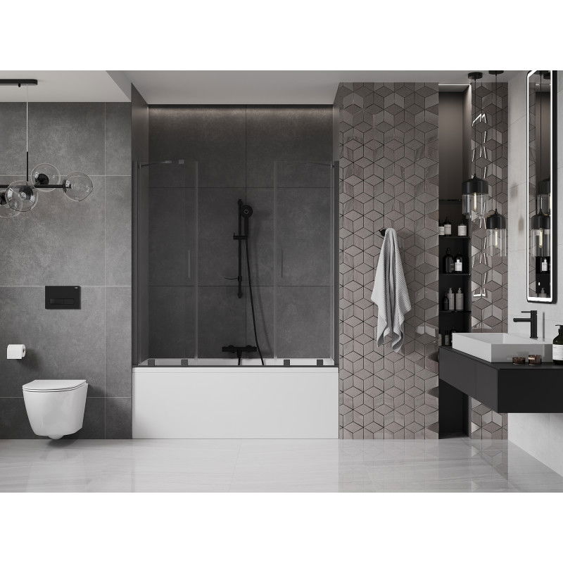 Mexen Velar Duo 2-panel Sliding Bath Screen 160 x 150 cm, Transparent, Brushed Gun Gray - 896-160-000-02-66