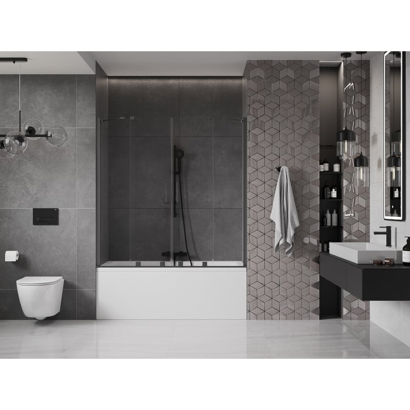 Mexen Velar Duo Bathtub Screen 2-Panel Sliding 160 x 150 cm, Transparent, Gun Gray Brushed - 896-160-000-02-66