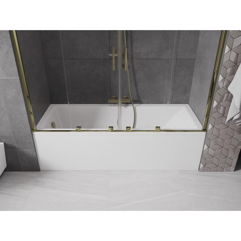 Mexen Velar Duo Folding Bathtub Screen 2-Panel Sliding 200 x 150 cm, Transparent, Gold - 896-200-000-02-50