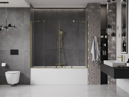 Mexen Velar Duo Folding Bathtub Screen 2-Panel Sliding 200 x 150 cm, Transparent, Gold - 896-200-000-02-50