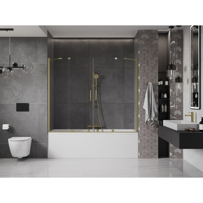 Mexen Velar Duo Bathtub Screen, 2-Panel Sliding, 170 x 150 cm, Transparent, Brushed Gold - 896-170-000-02-55