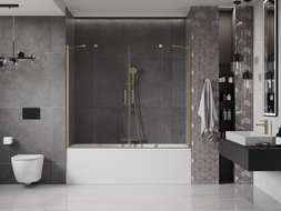 Mexen Velar Duo Bathtub Screen, 2-Panel Sliding, 170 x 150 cm, Transparent, Brushed Gold - 896-170-000-02-55