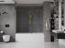 Mexen Velar Duo Bathtub Screen 2-Panel Sliding 180 x 150 cm, Transparent, Brushed Gold - 896-180-000-02-55