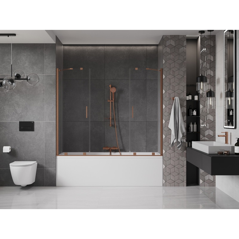 Mexen Velar Duo Shower Screen 2-panel Sliding 170 x 150 cm, Transparent, Brushed Copper - 896-170-000-02-65