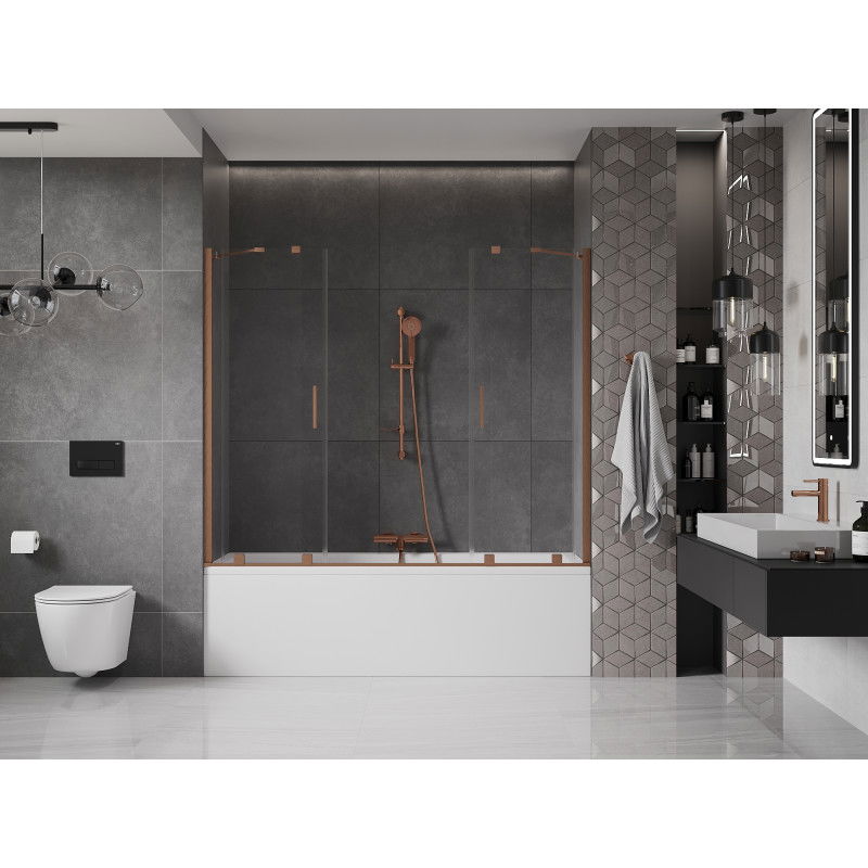 Mexen Velar Duo 2-panel sliding bath screen 180 x 150 cm, transparent, brushed copper - 896-180-000-02-65