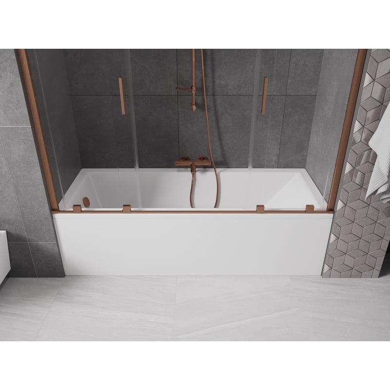 Mexen Velar Duo Bathtub Screen 2-panel Sliding 200 x 150 cm, Transparent, Brushed Copper - 896-200-000-02-65