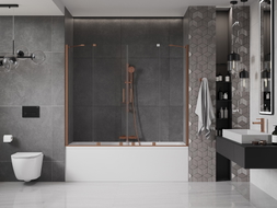 Mexen Velar Duo Bathtub Screen 2-panel Sliding 200 x 150 cm, Transparent, Brushed Copper - 896-200-000-02-65
