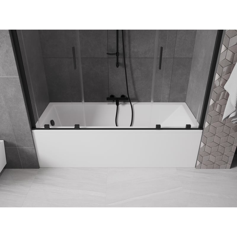 Mexen Velar Duo Bathtub Screen 2-Panel Sliding 200 x 150 cm, Transparent, Black - 896-200-000-02-70