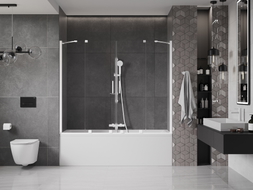 Mexen Velar Duo Bath Screen 2-wing Sliding 200 x 150 cm, Transparent, White - 896-200-000-02-20