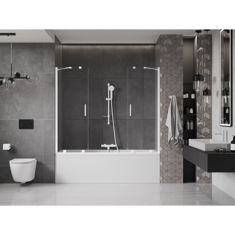 Mexen Velar Duo Bathtub Screen 2-Panel Sliding 180 x 150 cm, Transparent, White - 896-180-000-02-20