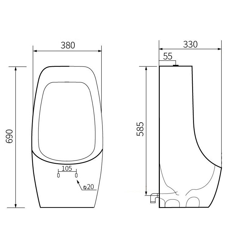 Mexen Oliver wall-hung urinal, matt black - 37016970