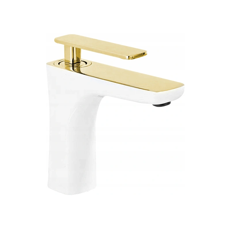 Mexen Indus bathroom sink tap, white/gold - 744600-25