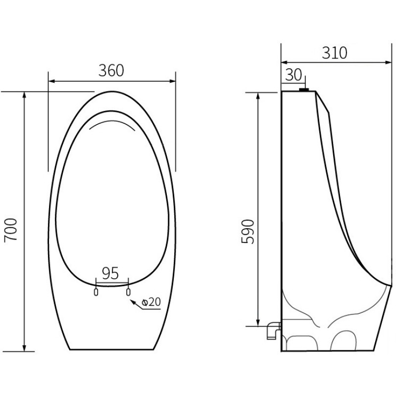 Mexen Lucas hanging urinal, black matte - 37027070