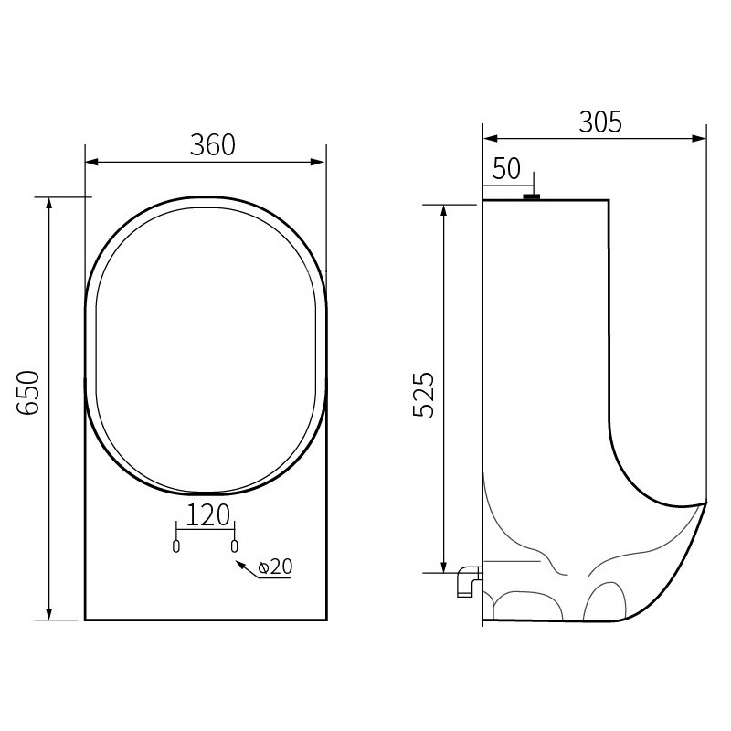 Mexen Mateo wall-mounted urinal, black matte - 37036570